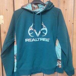 Realtree Hoodie Sweatshirt Womens 2XL Green Teal Logo Hunting Camo Lined